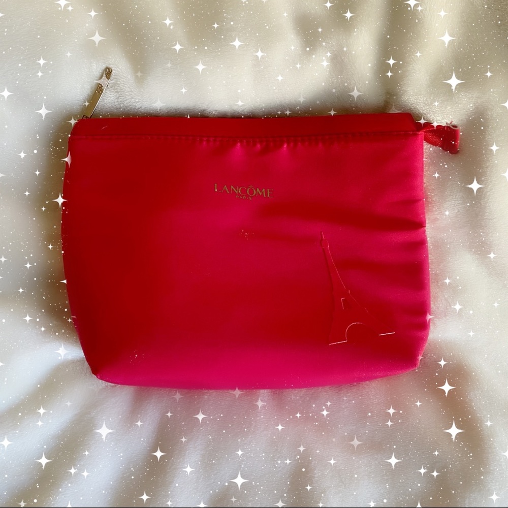 Lancome Womens Eiffel Tower Makeup Cosmetics Gold Zip Bag Red Small